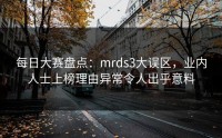 每日大赛盘点：mrds3大误区，业内人士上榜理由异常令人出乎意料