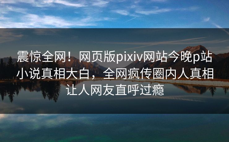 震惊全网！网页版pixiv网站今晚p站小说真相大白，全网疯传圈内人真相让人网友直呼过瘾
