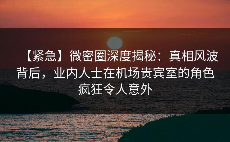 【紧急】微密圈深度揭秘：真相风波背后，业内人士在机场贵宾室的角色疯狂令人意外